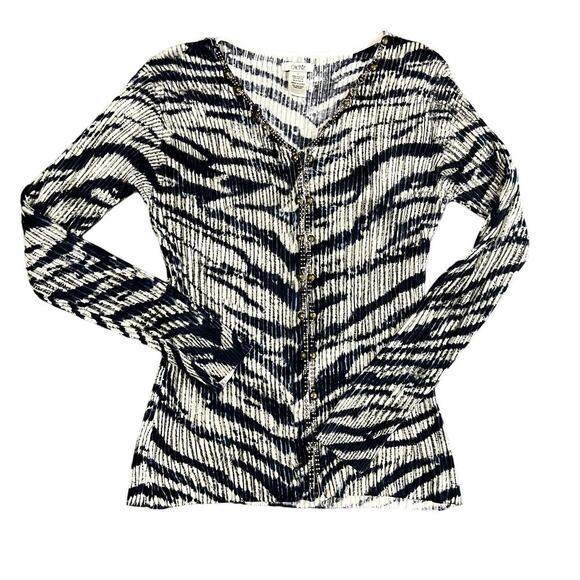 Cache Vintage Zipper Blue Zebra Print Long Sleeve Blouse Size L - Picture 1 of 7